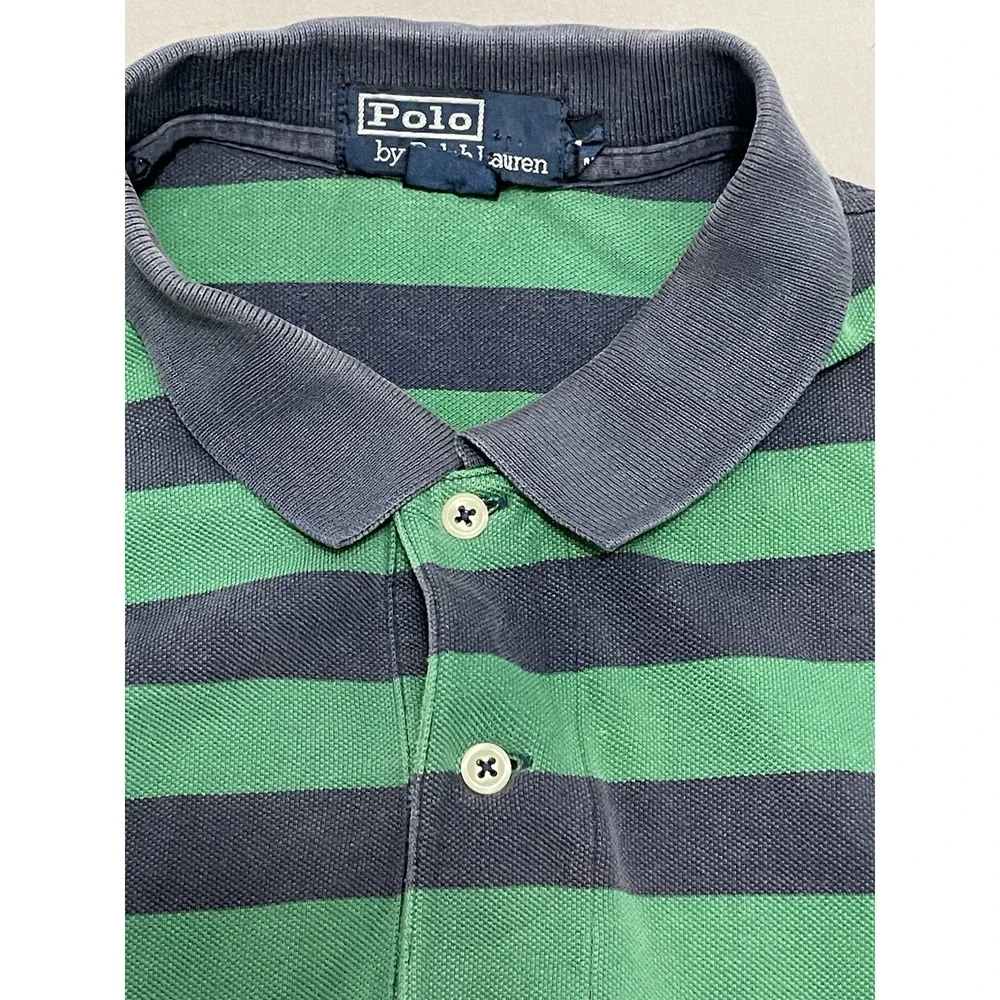 Vintage Ralph Lauren Polo Shirt Men's L Blue Stripe Short Sleeve 90s VTG Retro